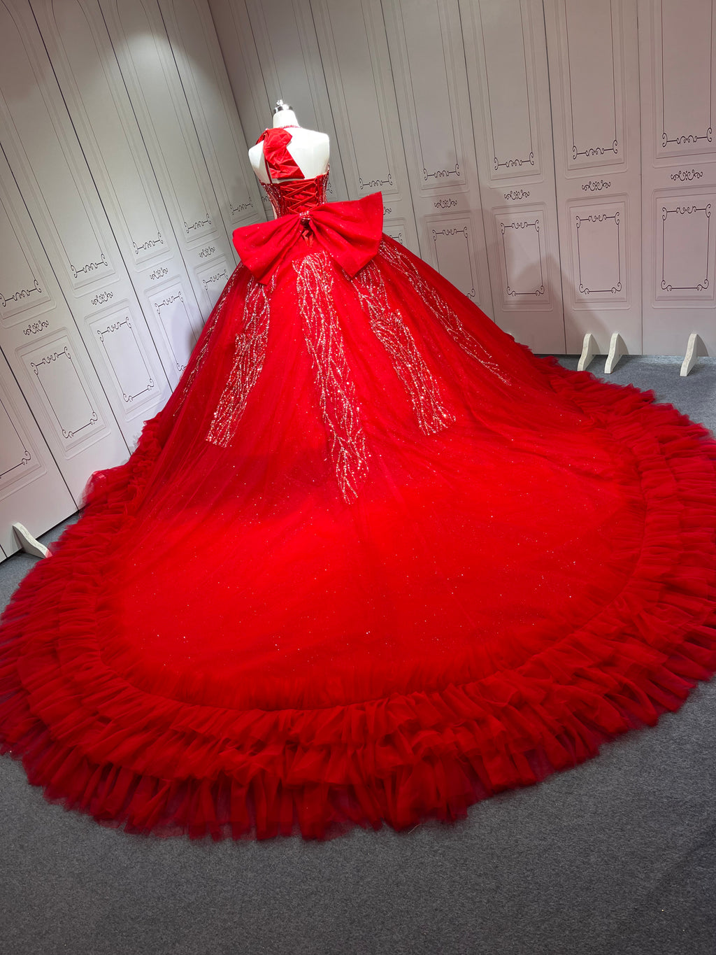 One Shoulder Red Quinceanera Dress Sleeveless Sweet 15 Gowns Ruffled Princess Dress With Bow And Ruffles