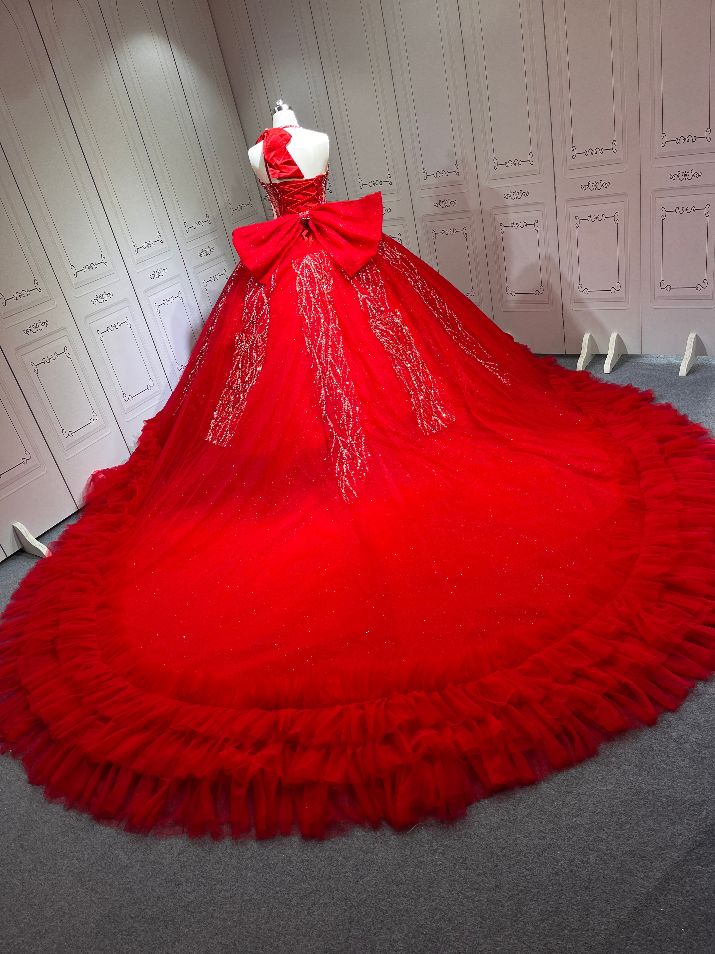 One Shoulder Red Quinceanera Dress Sleeveless Sweet 15 Gowns Ruffled Princess Dress With Bow And Ruffles