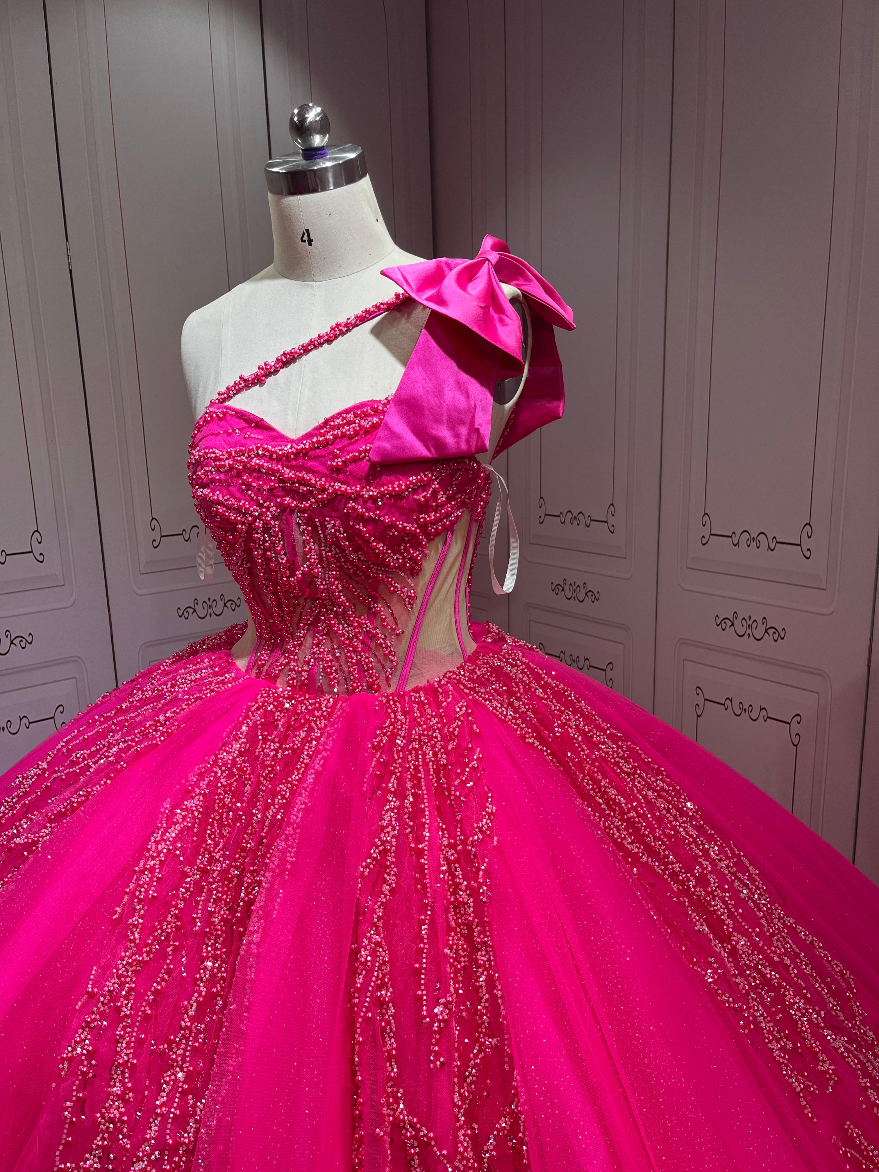Mumuleo Fuchsia Sweet 16 Dress Vestido 15 Aos Con Cola Desmontable Vestidos De Quinceaneras Ball Gown Prom Dress with Long Train