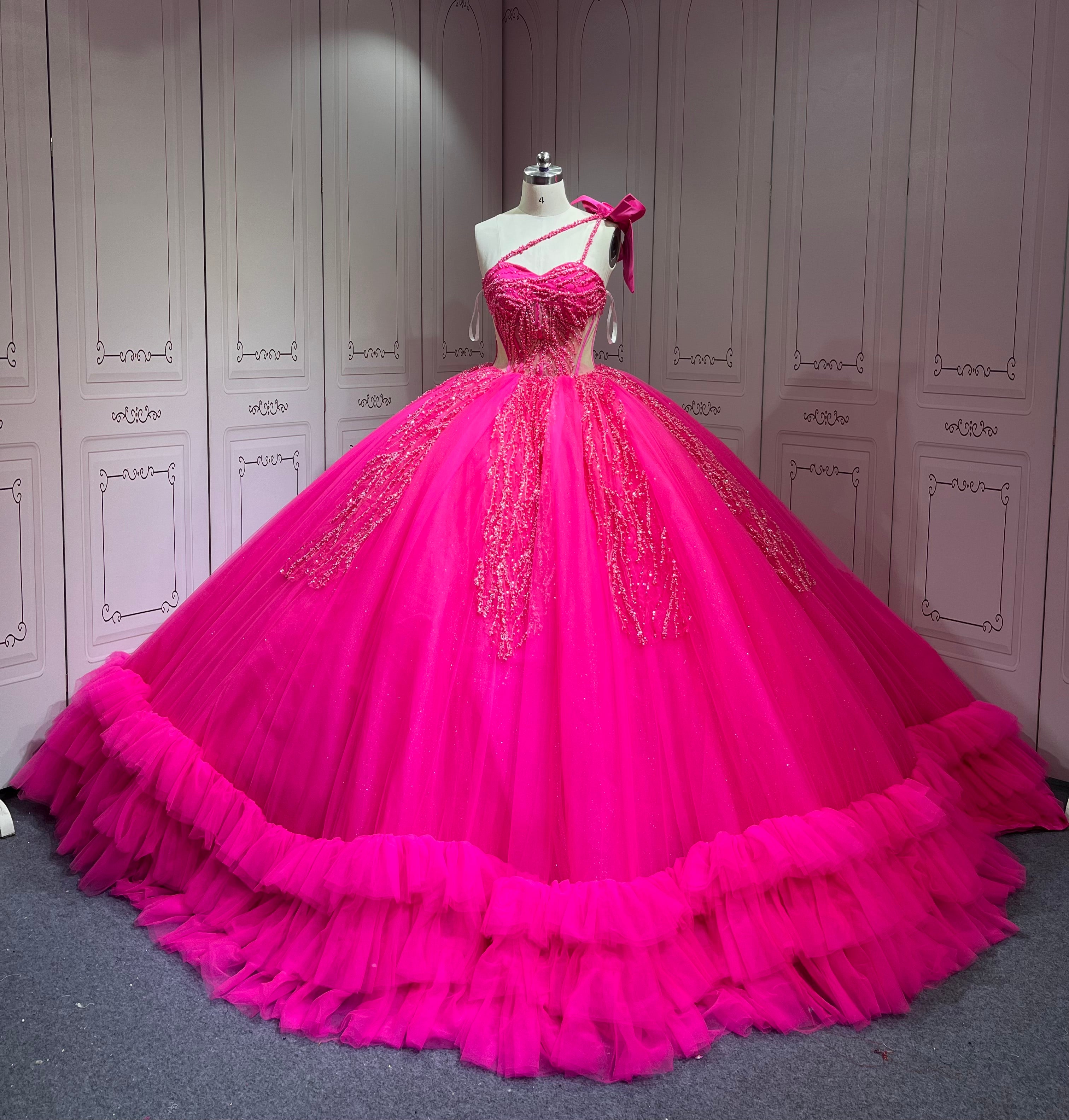 Mumuleo Fuchsia Sweet 16 Dress Vestido 15 Aos Con Cola Desmontable Vestidos De Quinceaneras Ball Gown Prom Dress with Long Train