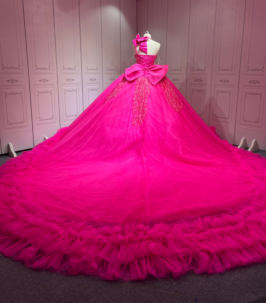 Mumuleo Fuchsia Sweet 16 Dress Vestido 15 Aos Con Cola Desmontable Vestidos De Quinceaneras Ball Gown Prom Dress with Long Train