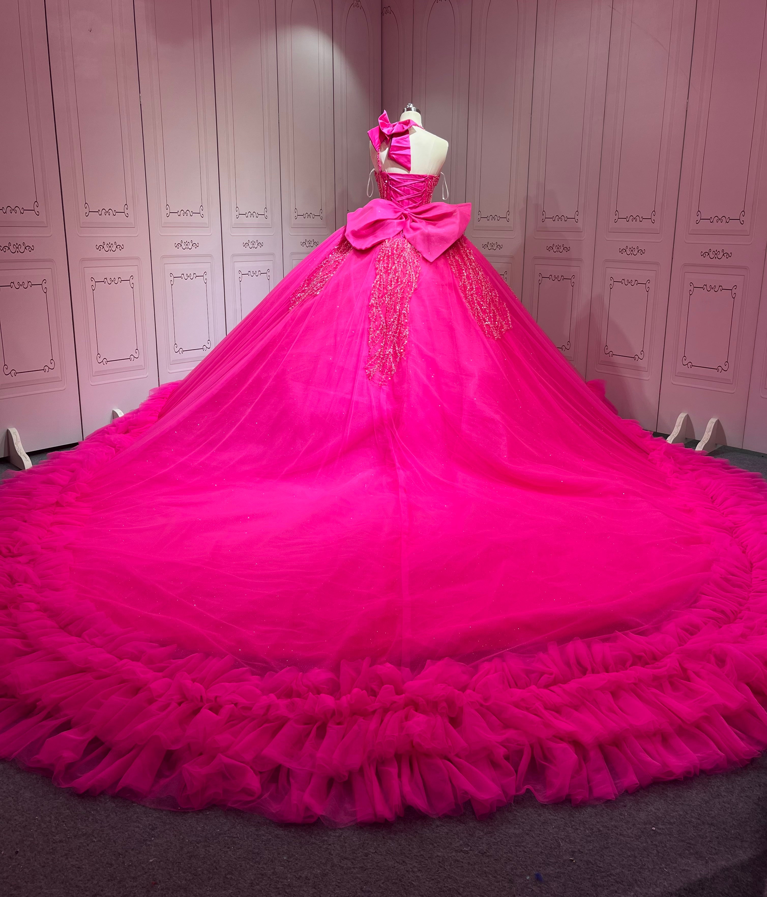 Mumuleo Fuchsia Sweet 16 Dress Vestido 15 Aos Con Cola Desmontable Vestidos De Quinceaneras Ball Gown Prom Dress with Long Train