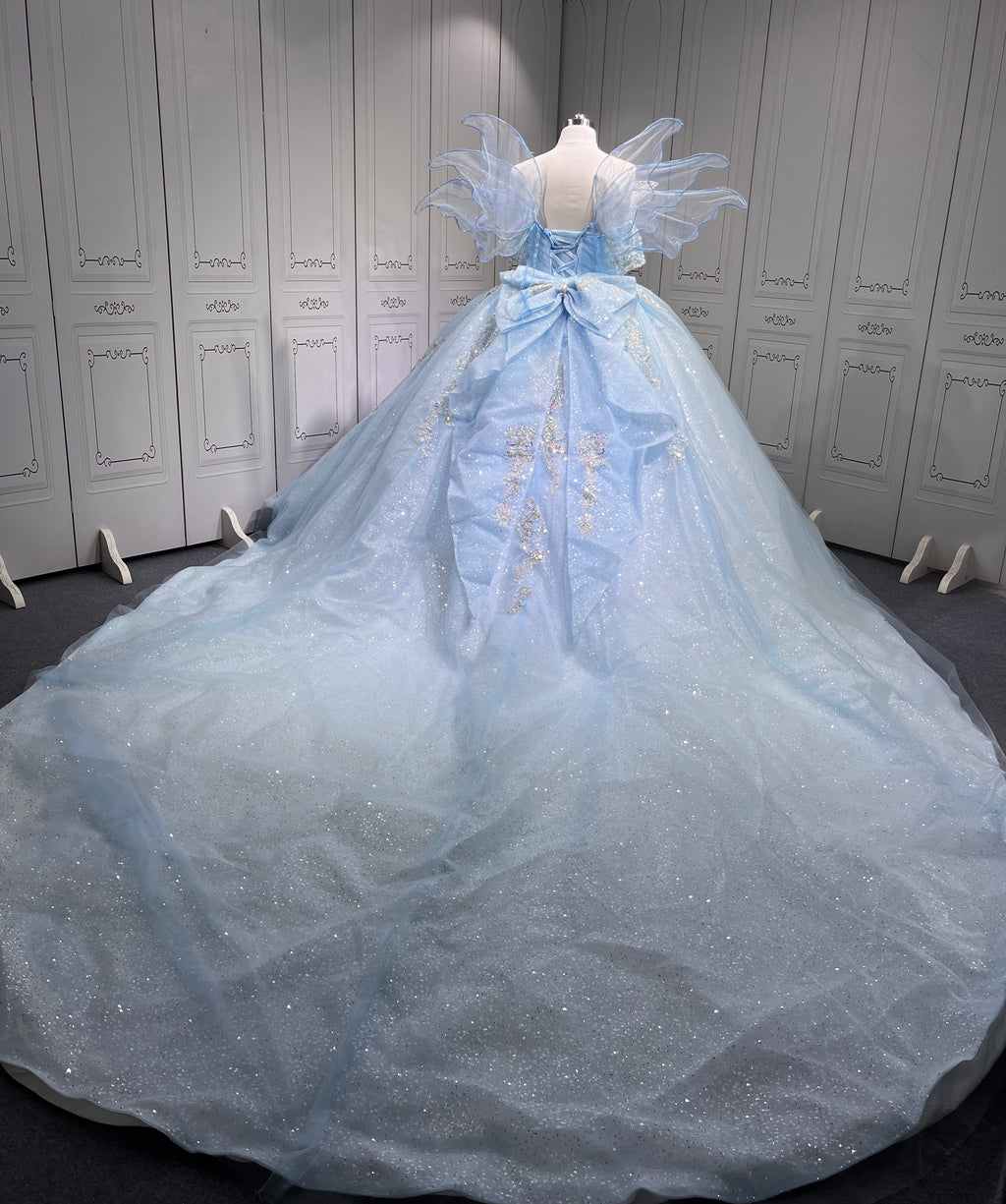 2025 Sky Blue Quince Dress Sleeveless Girl Sweet 15 Gowns Shiny Sequin Birthday Party Dress With Bow