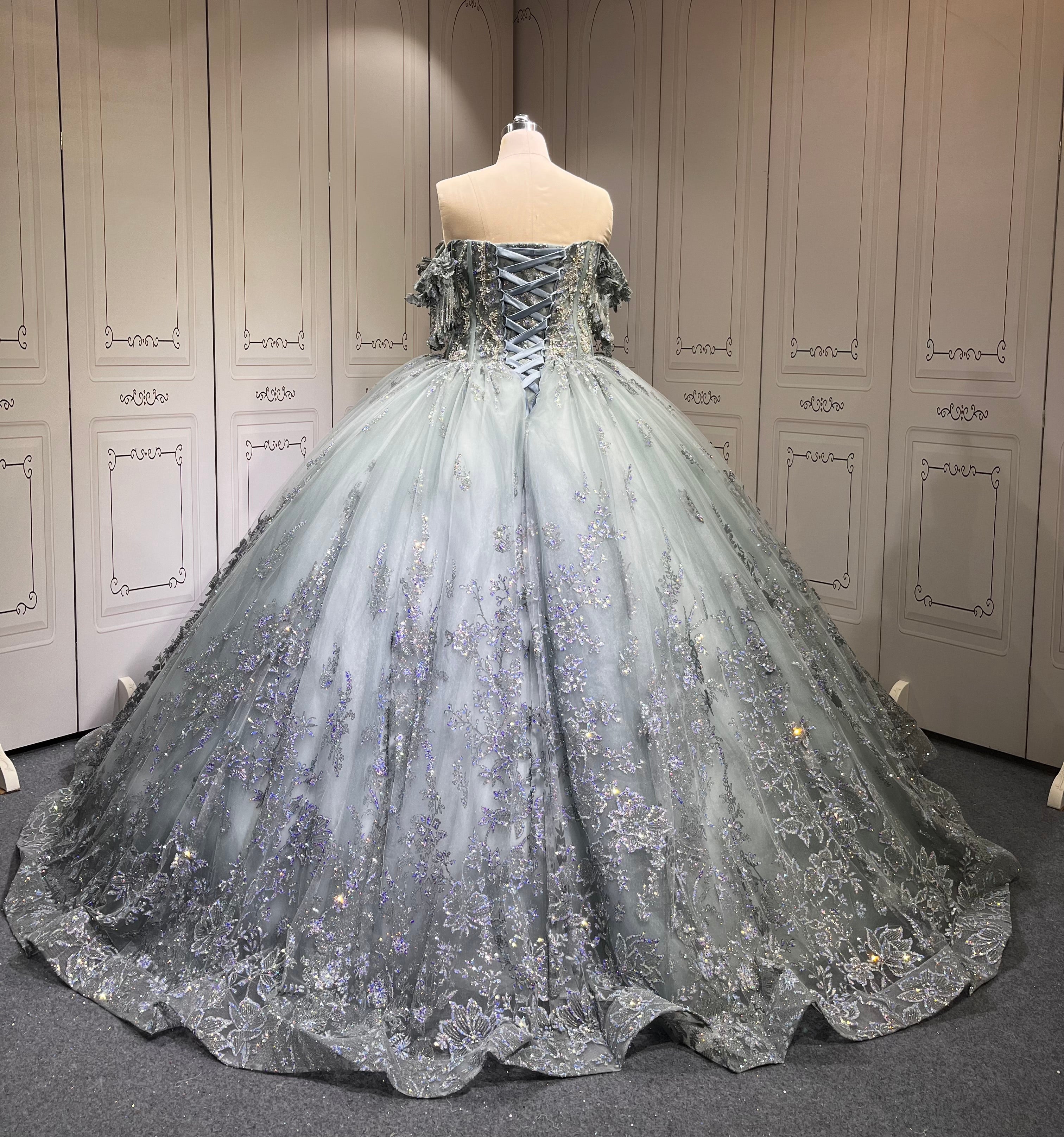 Mumuleo Metallic Blue Quinceanera Dress Lace Appliques 15 Dresses Ball Gown Vestidos Anos Quinceaneras Vestido Fiesta