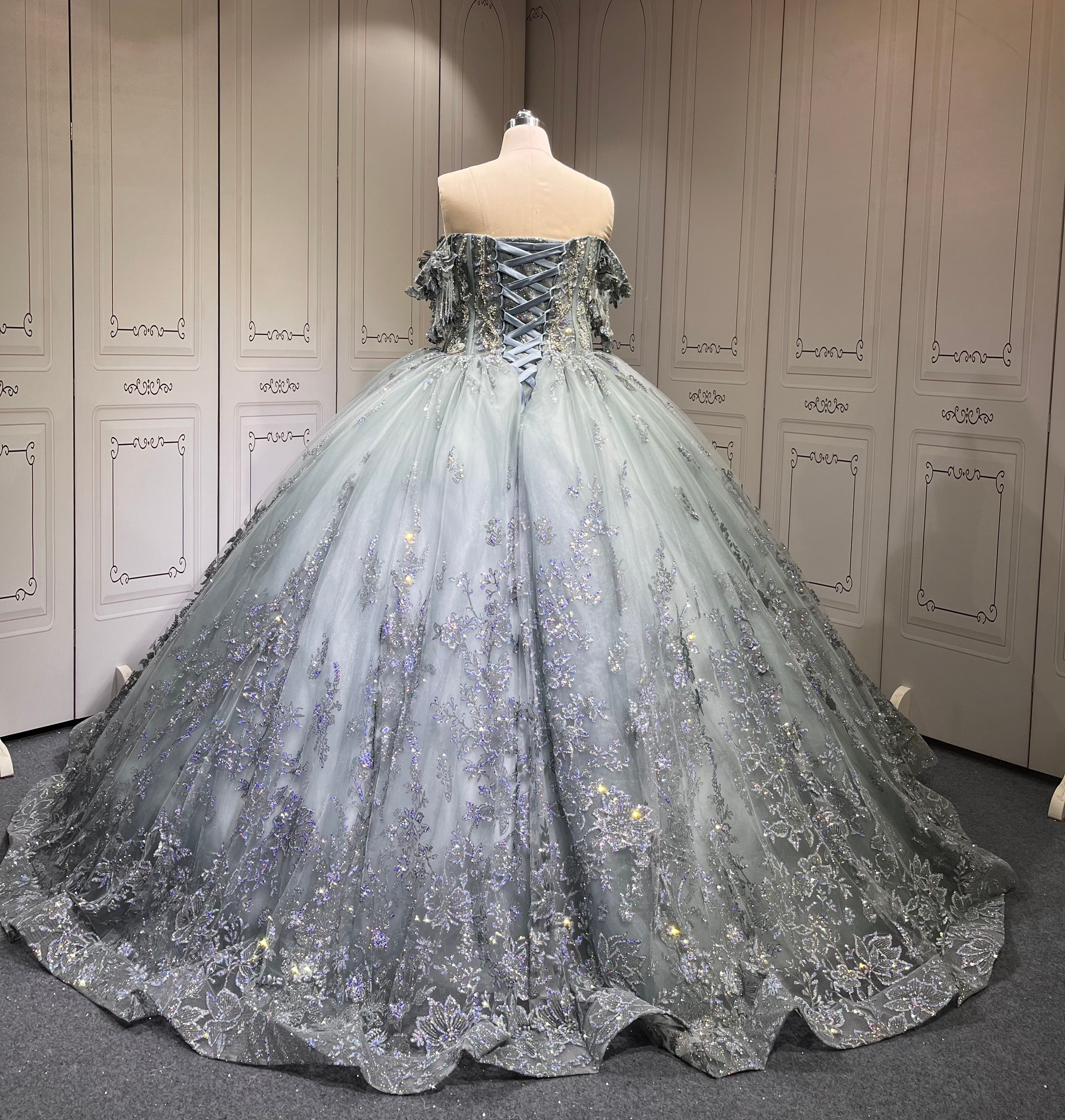 Mumuleo Metallic Blue Quinceanera Dress Lace Appliques 15 Dresses Ball Gown Vestidos Anos Quinceaneras Vestido Fiesta