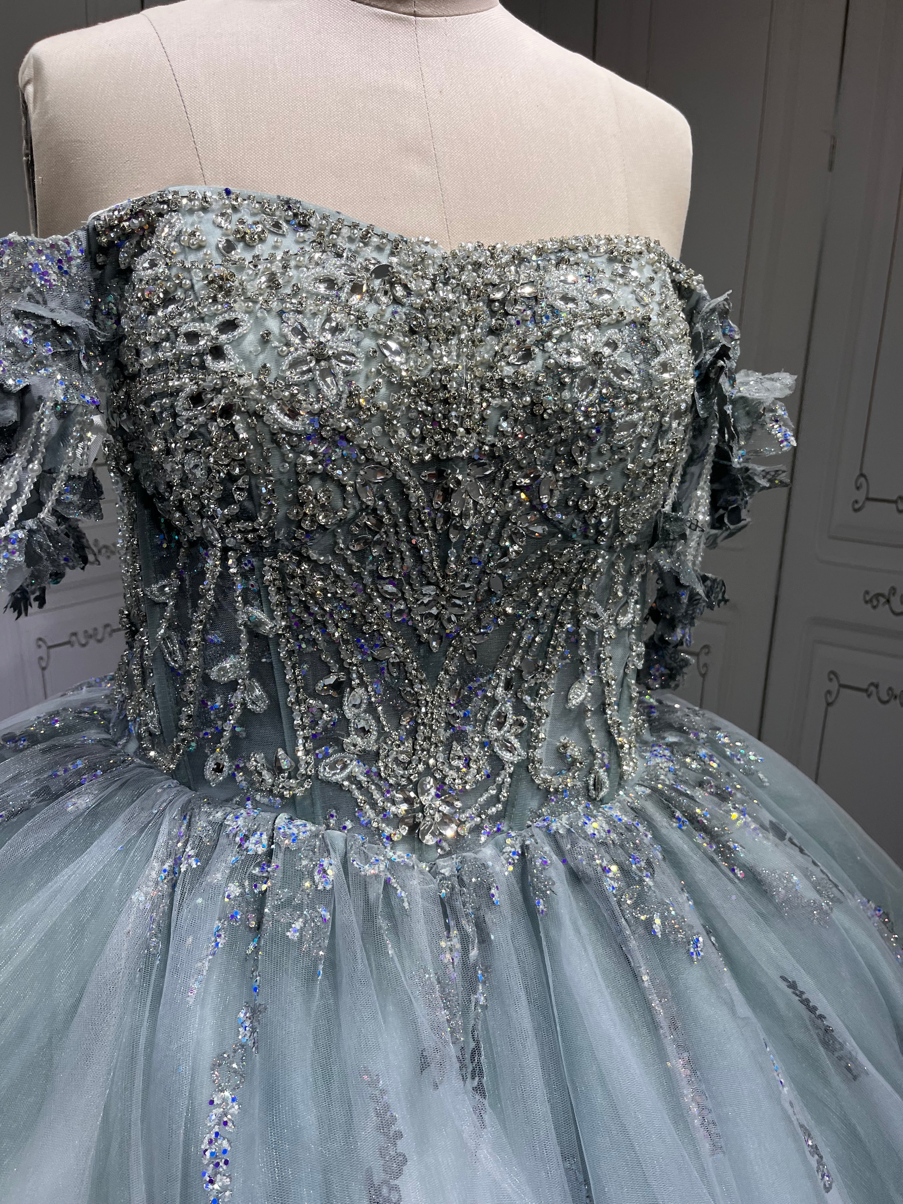 Mumuleo Metallic Blue Quinceanera Dress Lace Appliques 15 Dresses Ball Gown Vestidos Anos Quinceaneras Vestido Fiesta