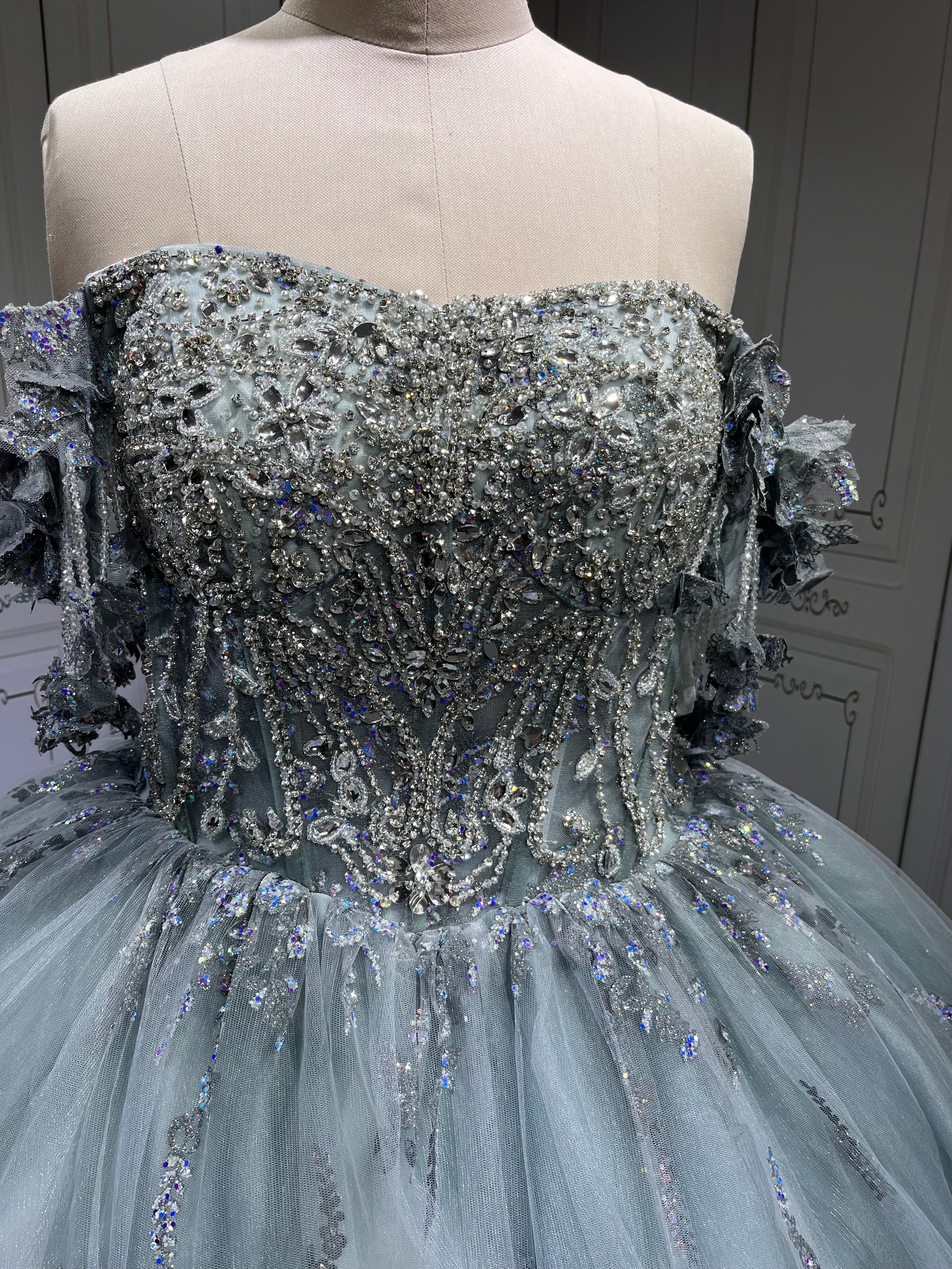 Mumuleo Metallic Blue Quinceanera Dress Lace Appliques 15 Dresses Ball Gown Vestidos Anos Quinceaneras Vestido Fiesta