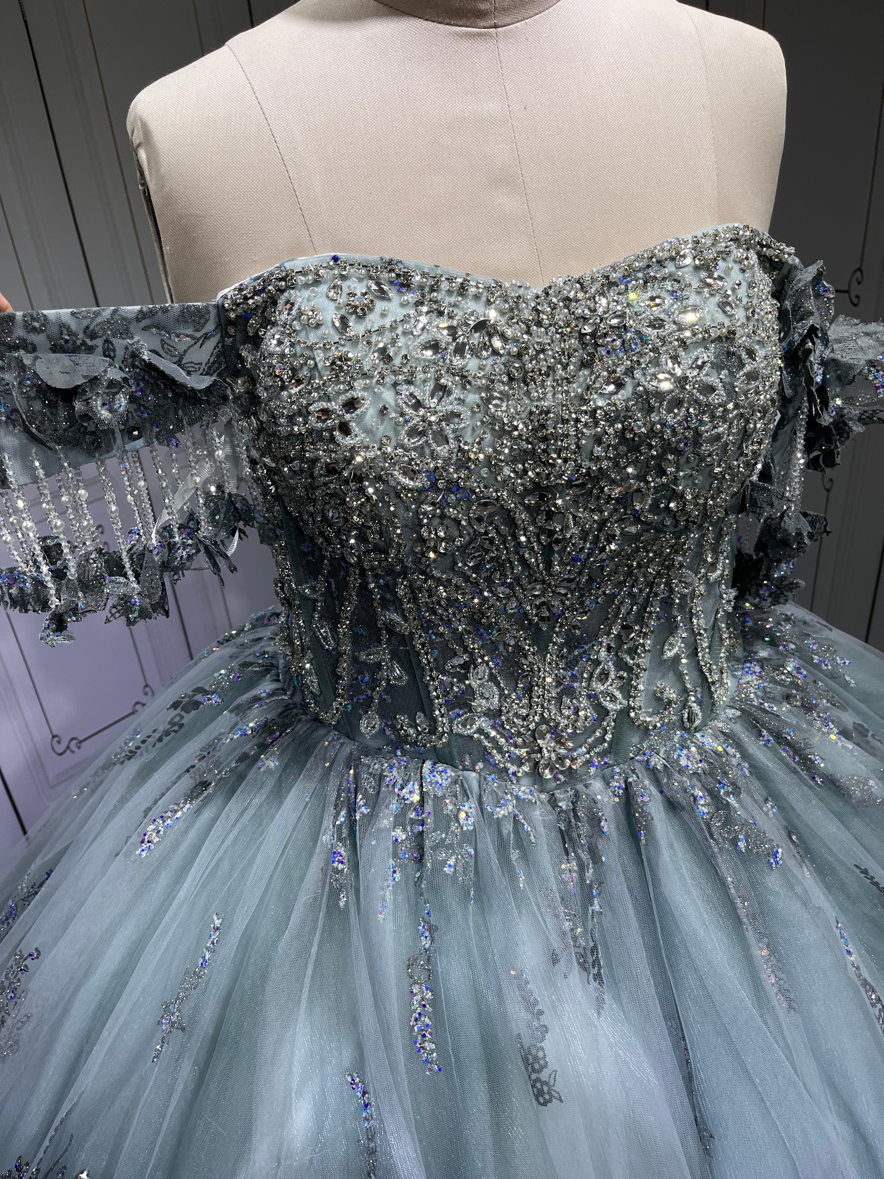 Mumuleo Metallic Blue Quinceanera Dress Lace Appliques 15 Dresses Ball Gown Vestidos Anos Quinceaneras Vestido Fiesta