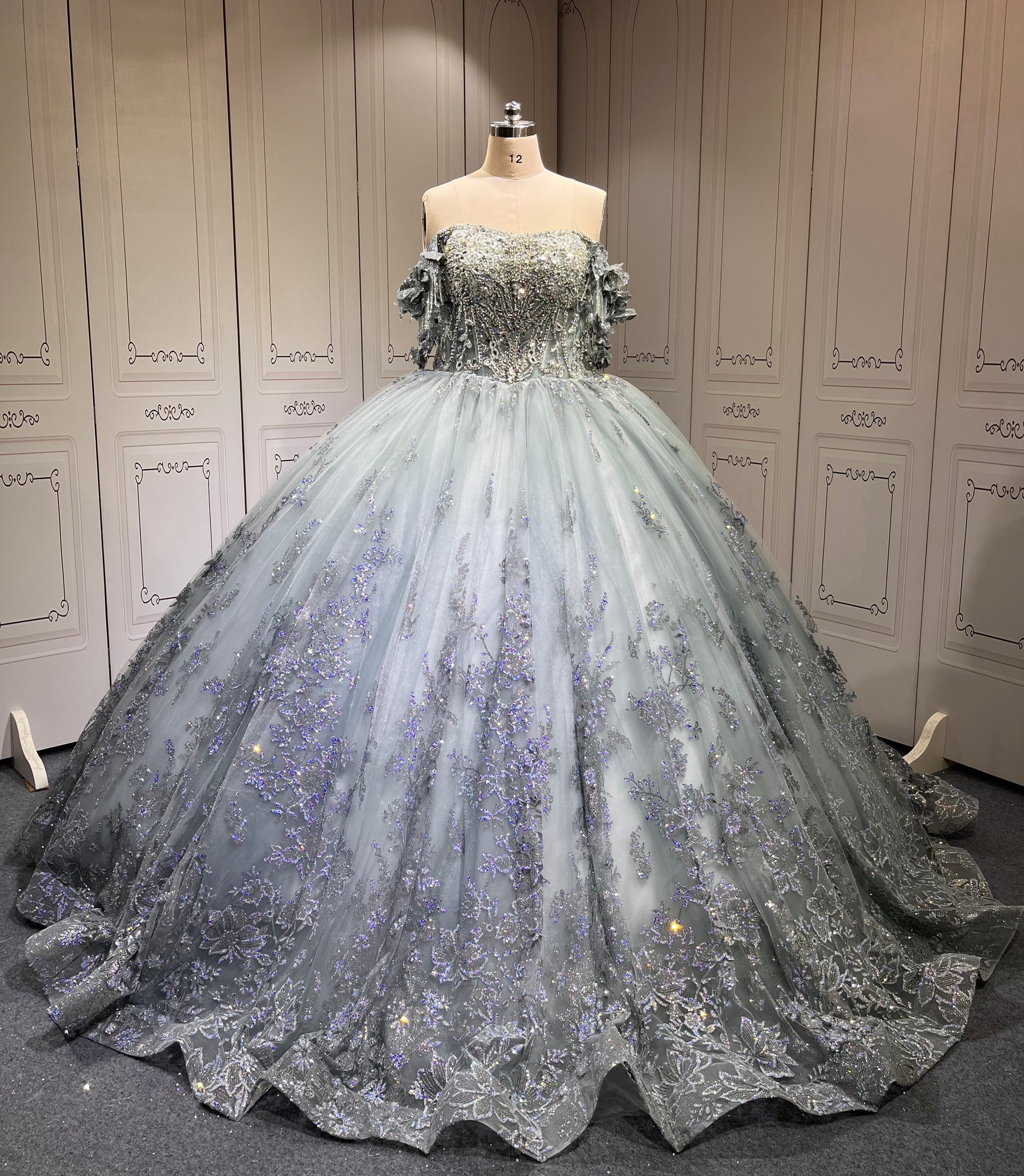 Mumuleo Metallic Blue Quinceanera Dress Lace Appliques 15 Dresses Ball Gown Vestidos Anos Quinceaneras Vestido Fiesta