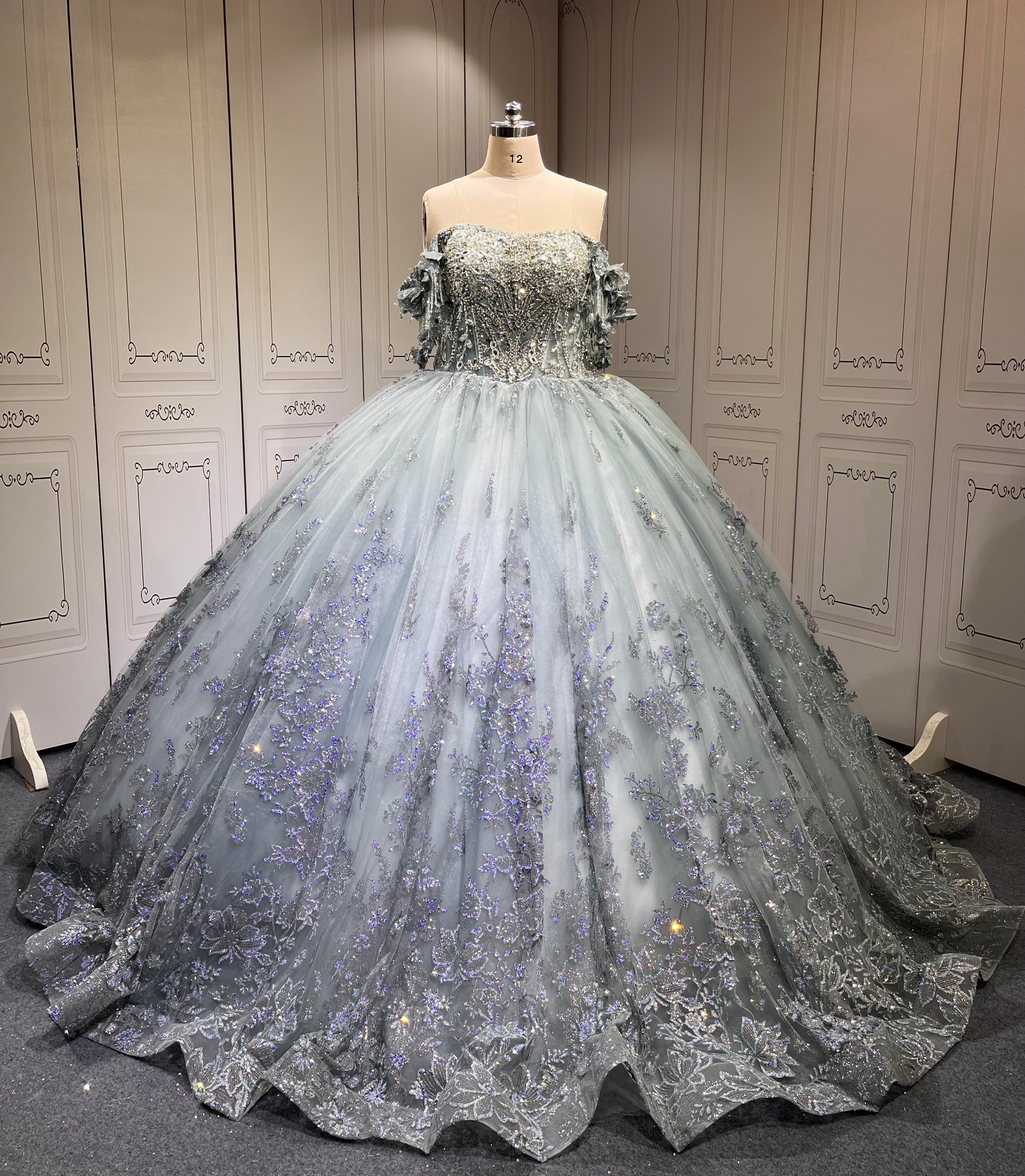 Mumuleo Metallic Blue Quinceanera Dress Lace Appliques 15 Dresses Ball Gown Vestidos Anos Quinceaneras Vestido Fiesta