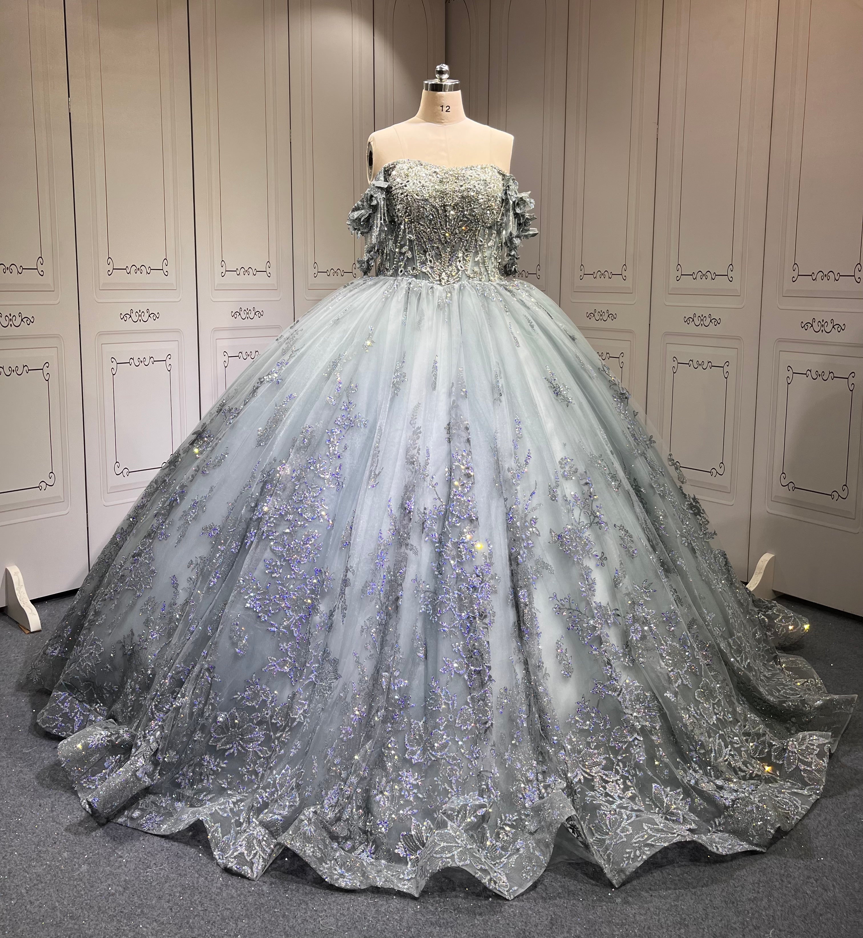 Mumuleo Metallic Blue Quinceanera Dress Lace Appliques 15 Dresses Ball Gown Vestidos Anos Quinceaneras Vestido Fiesta