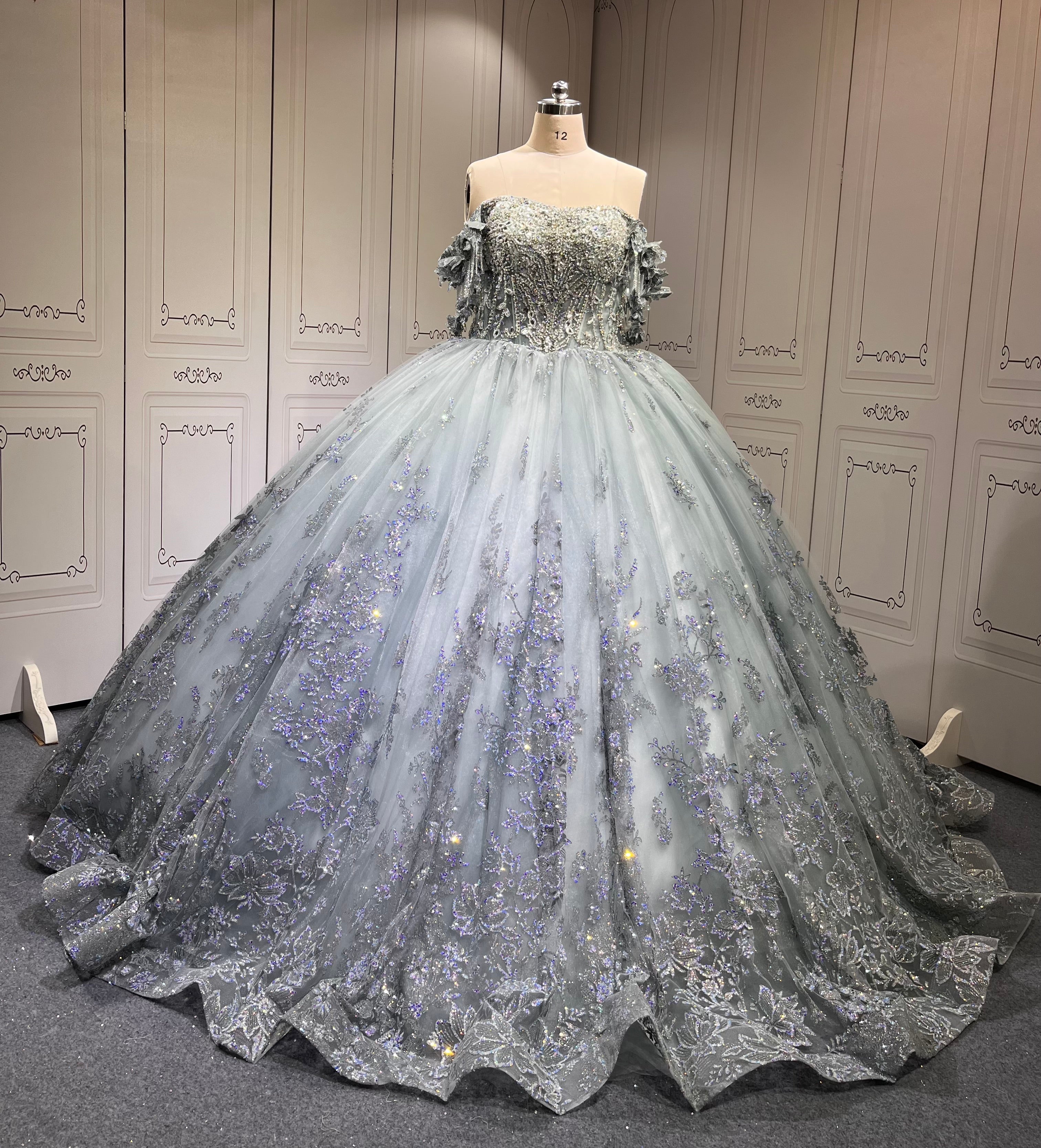 Mumuleo Metallic Blue Quinceanera Dress Lace Appliques 15 Dresses Ball Gown Vestidos Anos Quinceaneras Vestido Fiesta