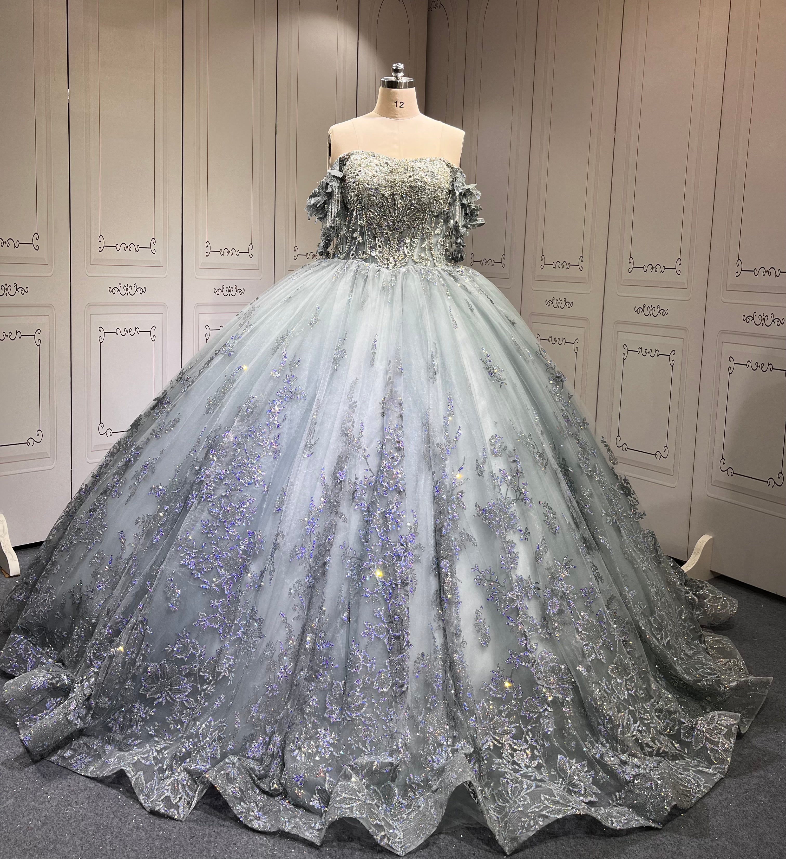 Mumuleo Metallic Blue Quinceanera Dress Lace Appliques 15 Dresses Ball Gown Vestidos Anos Quinceaneras Vestido Fiesta