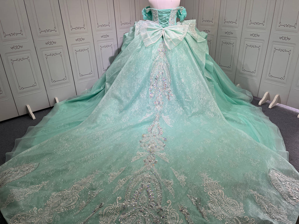 Sleeveless Aqua Quince Dress Shiny Crystal Vestidos De 15 Anos Princess Sweet 15 16 Years Old Birthday Party Gown