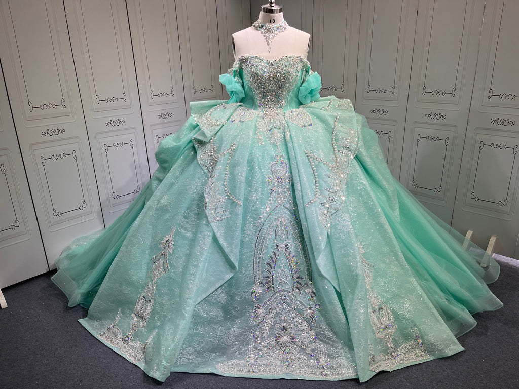 Sleeveless Aqua Quince Dress Shiny Crystal Vestidos De 15 Anos Princess Sweet 15 16 Years Old Birthday Party Gown