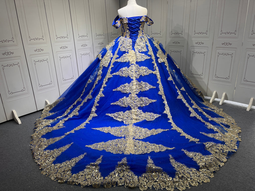 Custom Made Royal Blue Quince Dress Off Shoulder Luxury Vestidos De 15 Anos 2025 Ball Gown Princess Dress