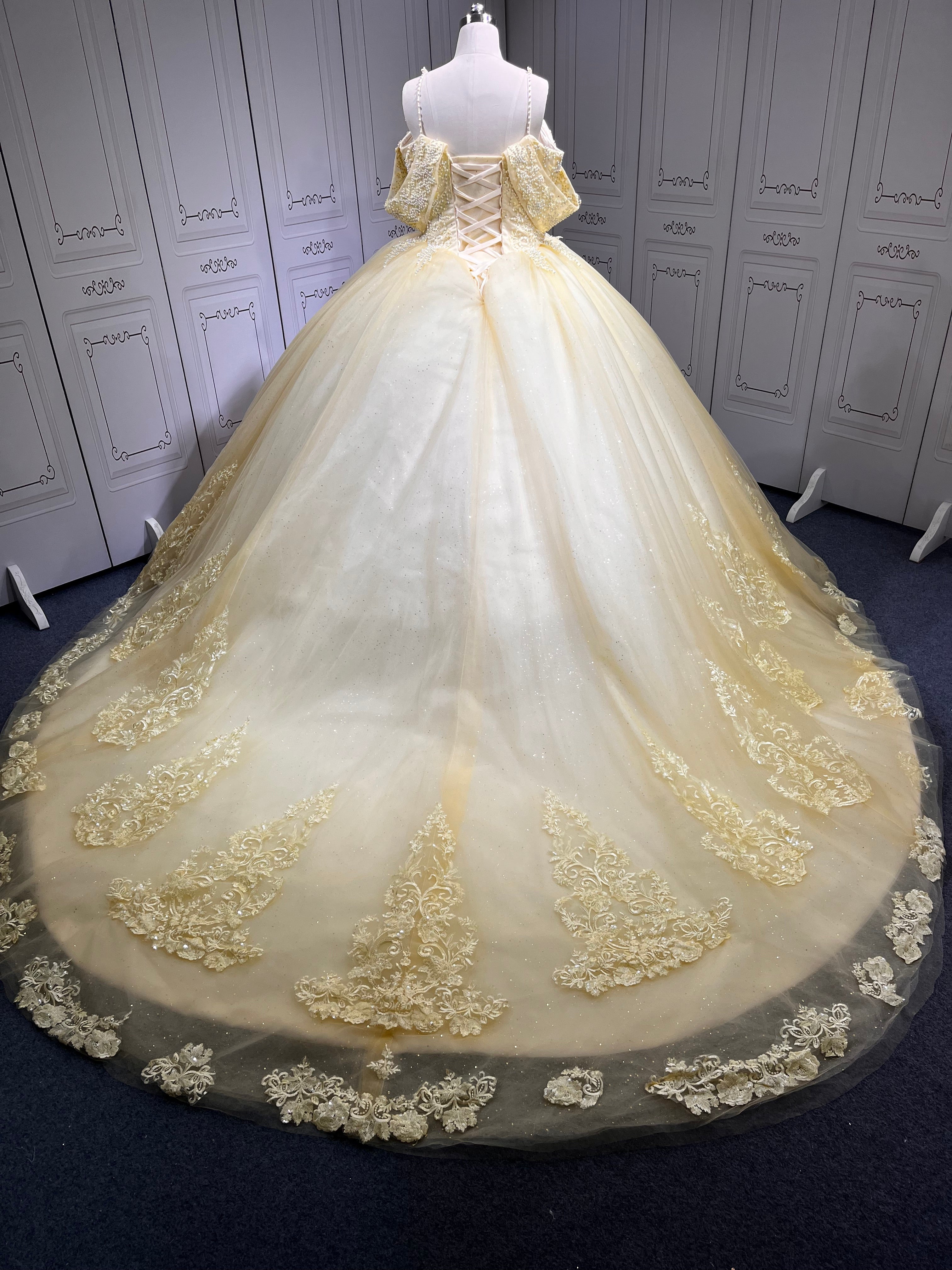 Yellow Ball Gown Quinceanera Dress 2025 Applique Party 15 Vestidos De 15 Anos