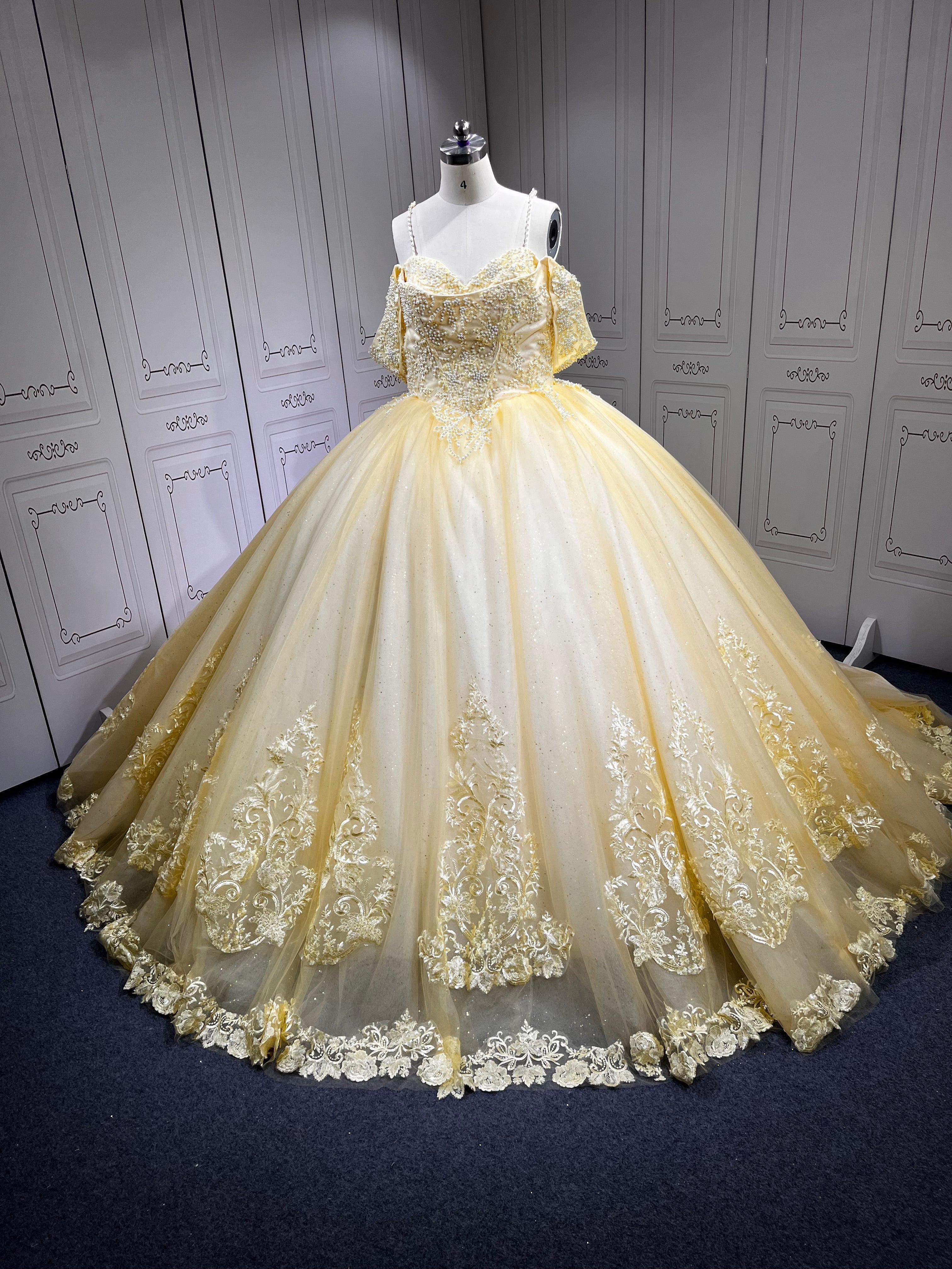 Yellow Ball Gown Quinceanera Dress 2025 Applique Party 15 Vestidos De 15 Anos