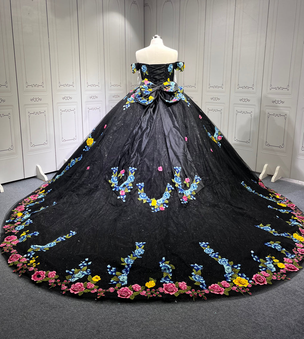 Floral Black Quinceanera Dresses With Flowers Vestidos De Fiesta Prom Dresses Vestidos de 15 Anos Quinceanera 2025