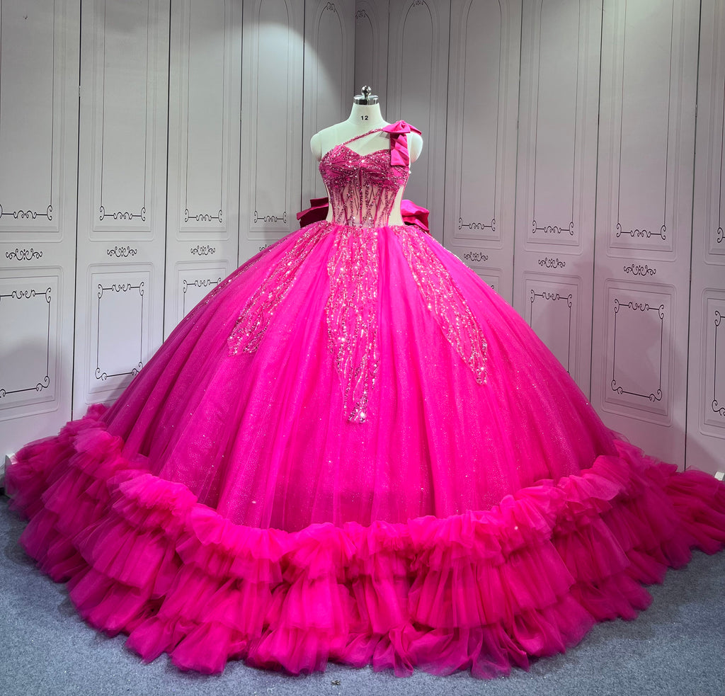 One Shoulder Fuchsia Quinceanera DressesVestidos Para Quiseaera Vestidos De 15Aos De Fiesta Mexicana Quince