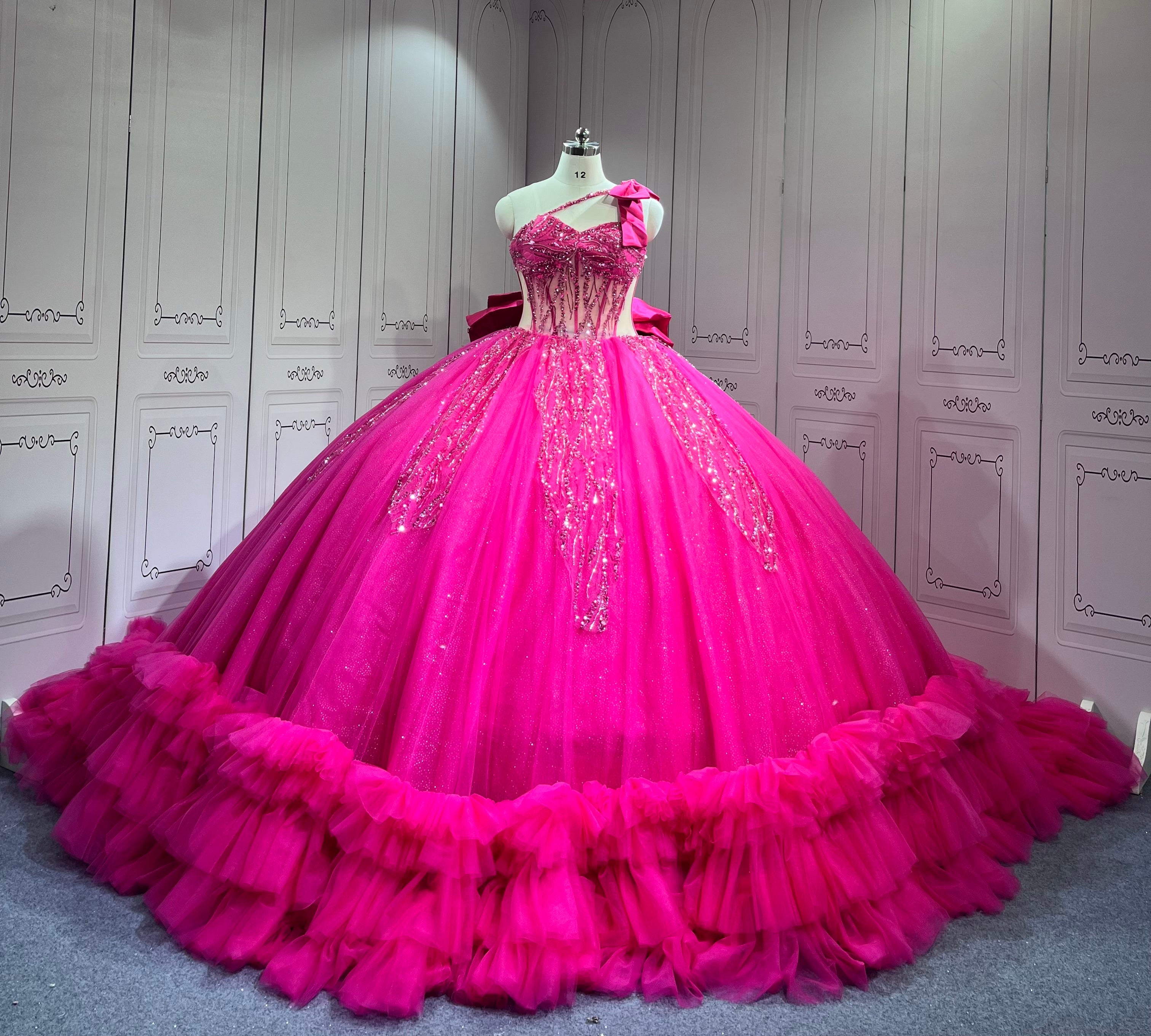 One Shoulder Fuchsia Quinceanera DressesVestidos Para Quiseaera Vestidos De 15Aos De Fiesta Mexicana Quince