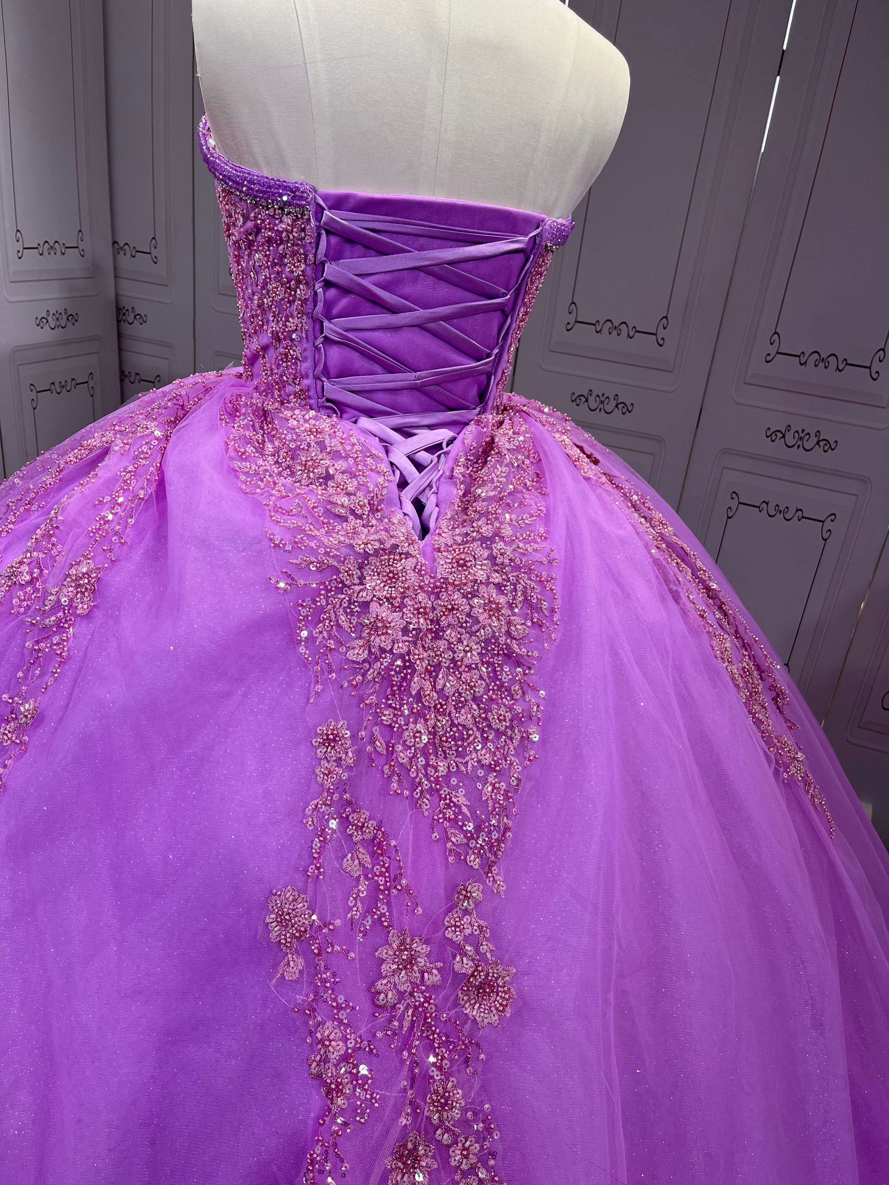 Ruffled Lilac Quince Dress Sleeveless Vestidos De 15 Anos Crystal Strapless Sweet 15 Gowns