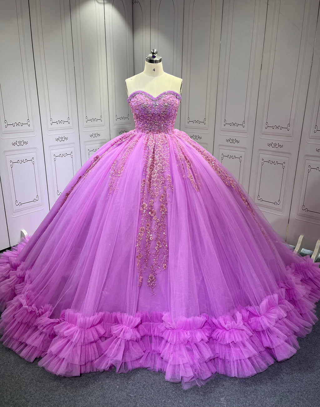 Ruffled Lilac Quince Dress Sleeveless Vestidos De 15 Anos Crystal Strapless Sweet 15 Gowns