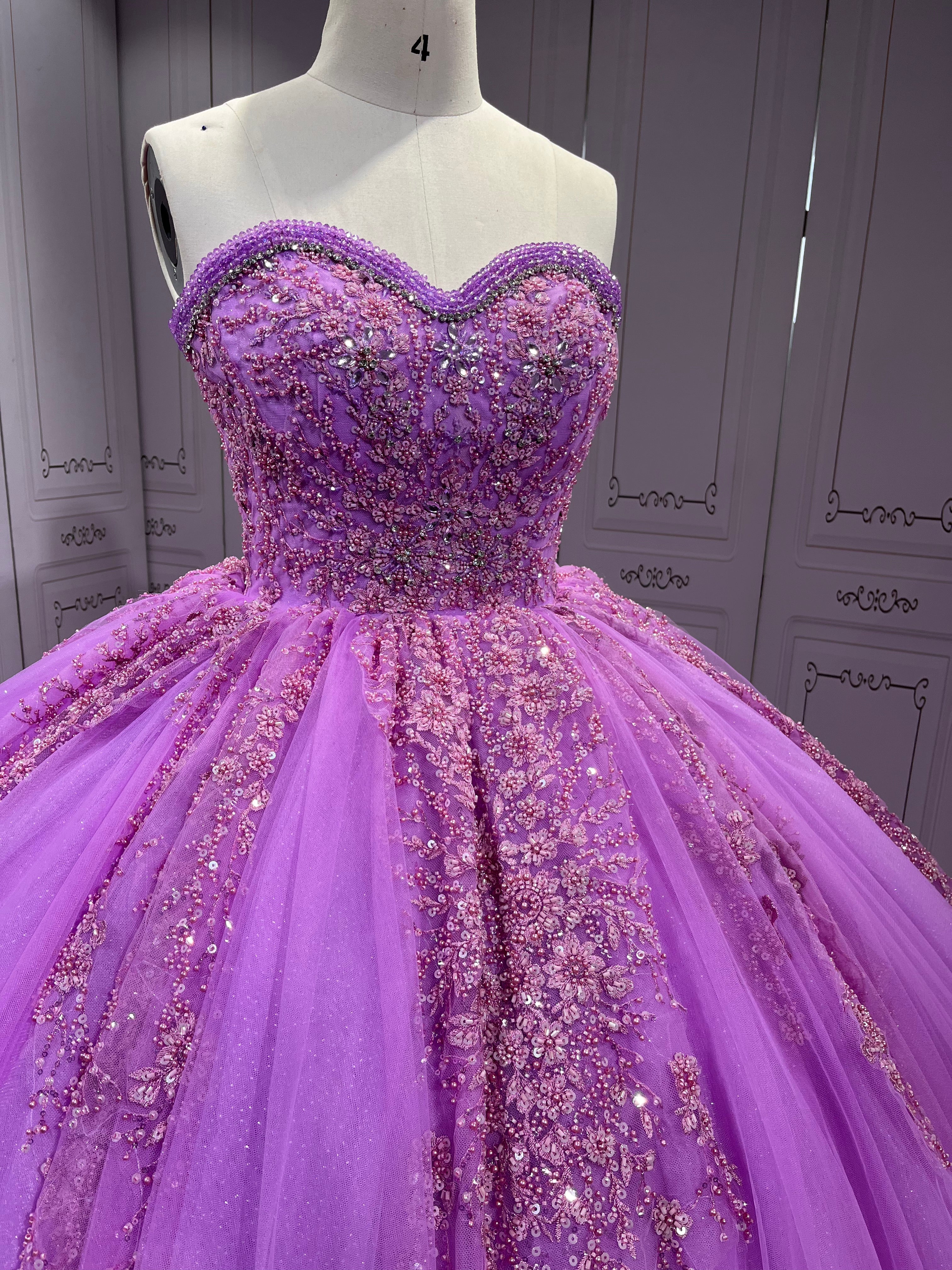 Ruffled Lilac Quince Dress Sleeveless Vestidos De 15 Anos Crystal Strapless Sweet 15 Gowns