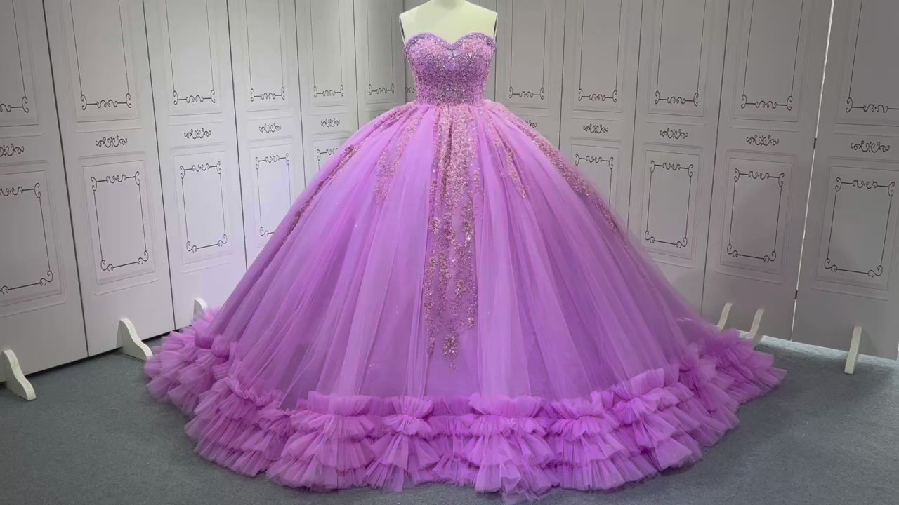 Ruffled Lilac Quince Dress Sleeveless Vestidos De 15 Anos Crystal Strapless Sweet 15 Gowns