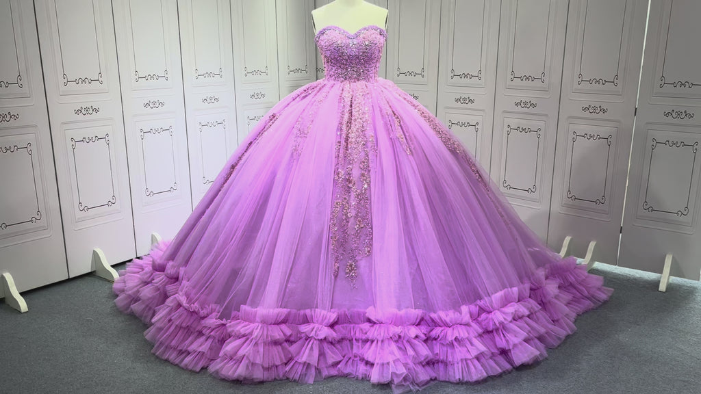 Ruffled Lilac Quince Dress Sleeveless Vestidos De 15 Anos Crystal Strapless Sweet 15 Gowns