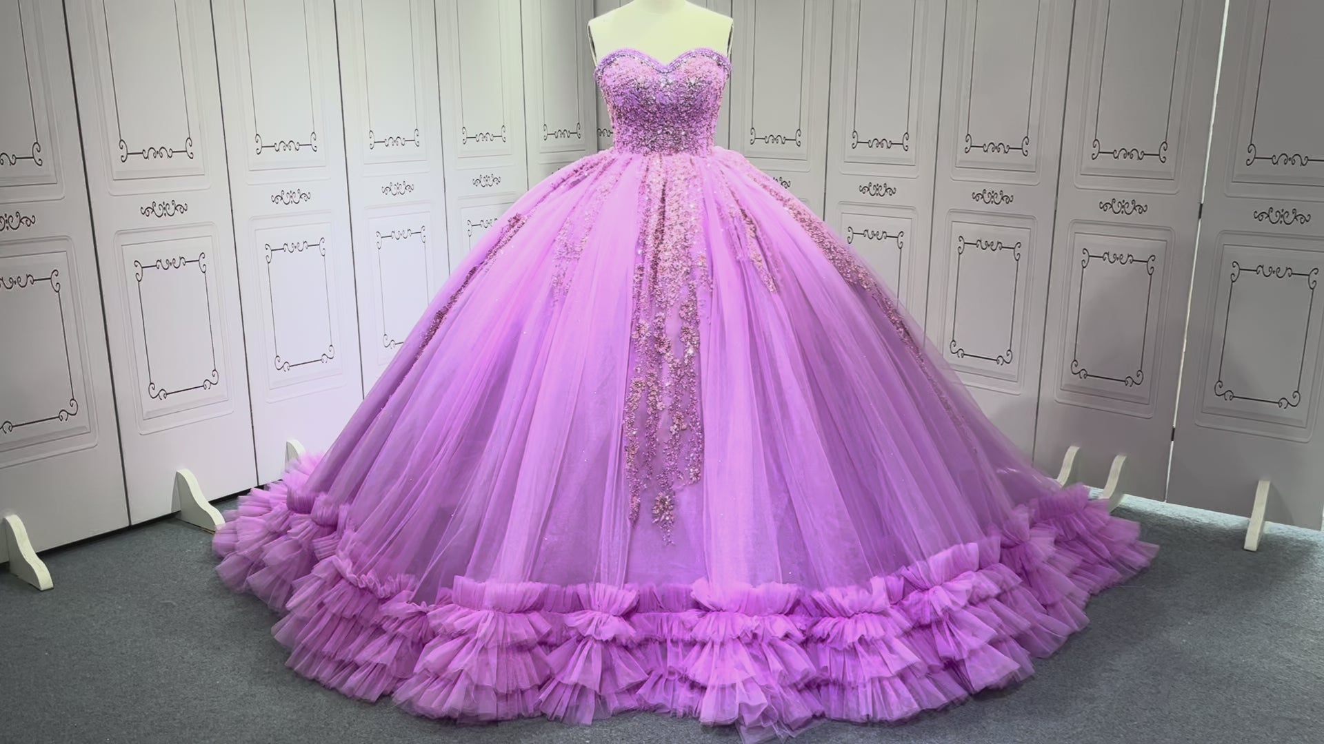 Ruffled Lilac Quince Dress Sleeveless Vestidos De 15 Anos Crystal Strapless Sweet 15 Gowns