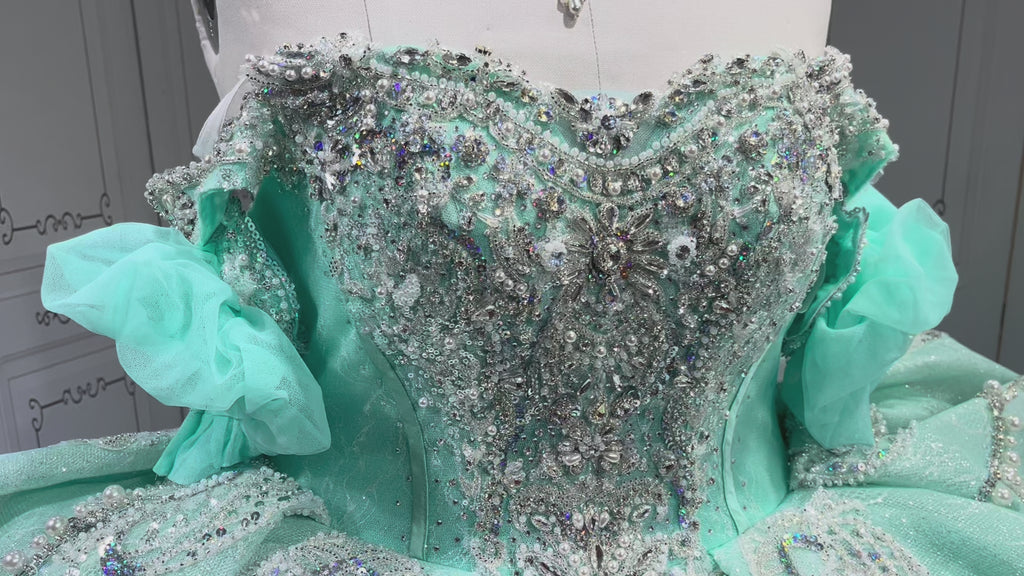 Sleeveless Aqua Quince Dress Shiny Crystal Vestidos De 15 Anos Princess Sweet 15 16 Years Old Birthday Party Gown